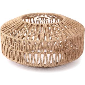 12.6 Inch Boho Rattan Lamp Shades Wicker Vintage Rattan Small Lampshade for Table Floor Hanging Lamps Farmhouse Rustic Lampshades for Kitchen Bedroom Dining Room Hallway (Barrel)