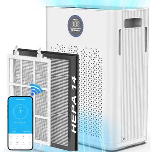 Smart Air Purifier for Home Large Room up to 2800ft, AIRJOWSET WIFI Air Purifiers H14 True HEPA Filters with Washable Pre-filters, 22dB Sleep Mode, Air Cleaner for Pets Dust Odor Smoke Pollen