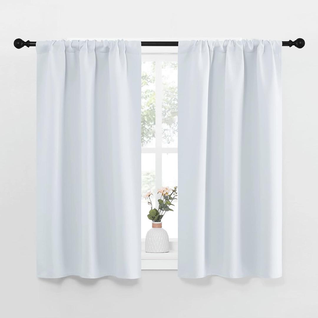 NICETOWN Greyish White Window Curtain Panels - Thermal Insulated Rod Pocket Room Darkening Curtain Sets for Bedroom (Greyish White, 2 Panels, 29 by 40)