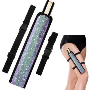 Summer Rave Fan Holster Rave Fan Holder Folding Hand Pouch Foldable Sleeves with Waist Belt for Line Dancing Thigh Party (Purple Bling)