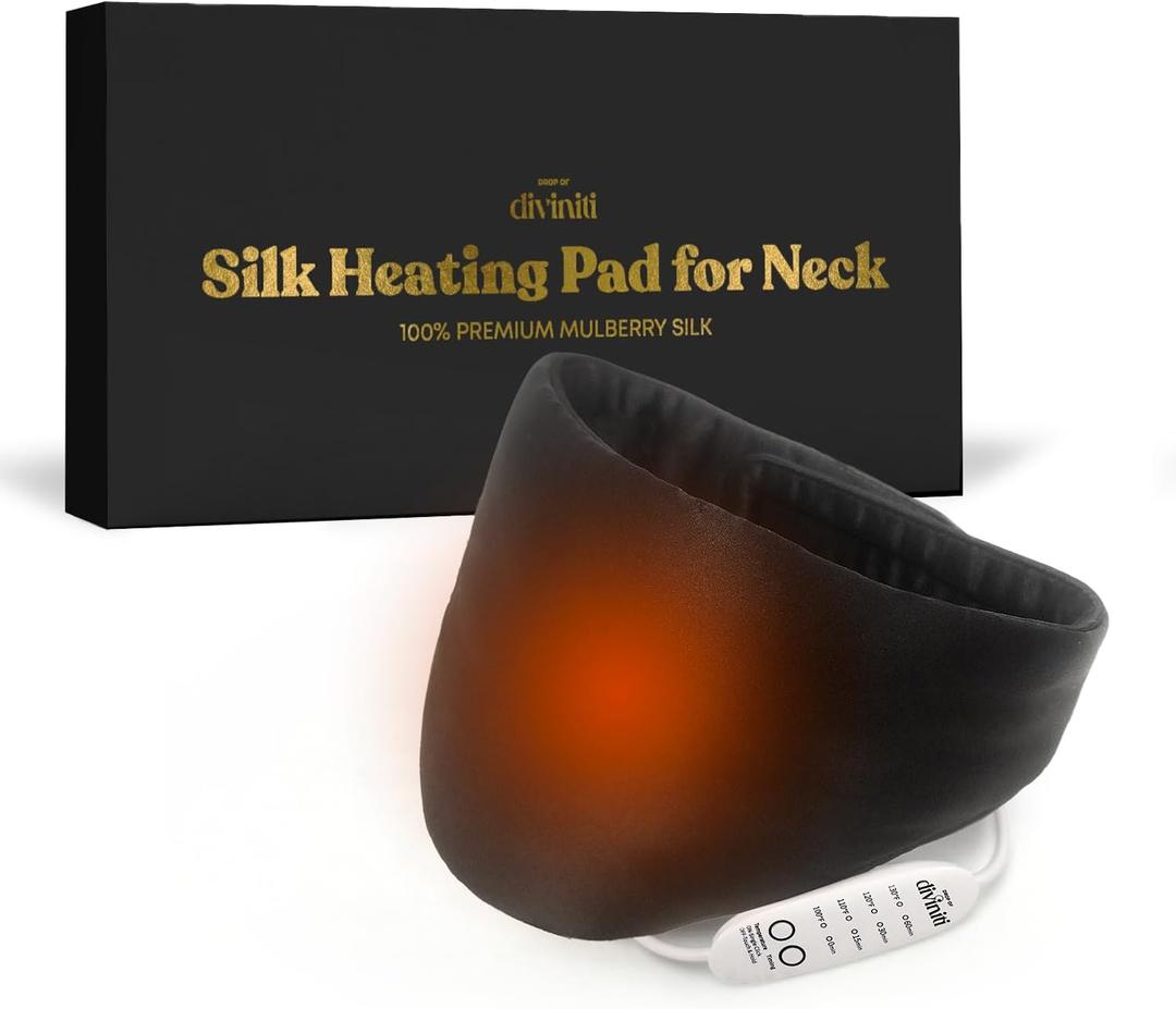 Silk Heated Neck Wrap - Electric USB Heating Pad for Neck, Shoulders, Back - 4 Heat Modes, Auto Shut-Off - Black