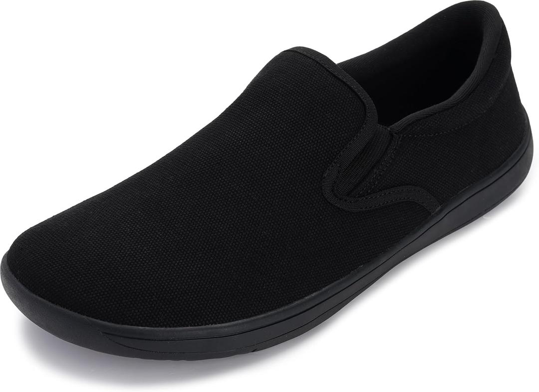 WHITIN Fashion Men's Wide Toe Box Barefoot Sneakers Slip on Canvas Casual Minimalist Zero Drop Sole Shoes Size 12 12W Width Minimus Black 46