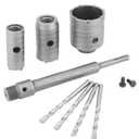 QWORK Concrete Hole Saw Kit, 7 Pcs Cement Stone Drill Bit Sets, Shank with (30mm 40mm 60mm) Cutting Diameter, 8 11/16" Connecting Rod, 3 Center Drill Bits, for Brick Stone Wall Drilling