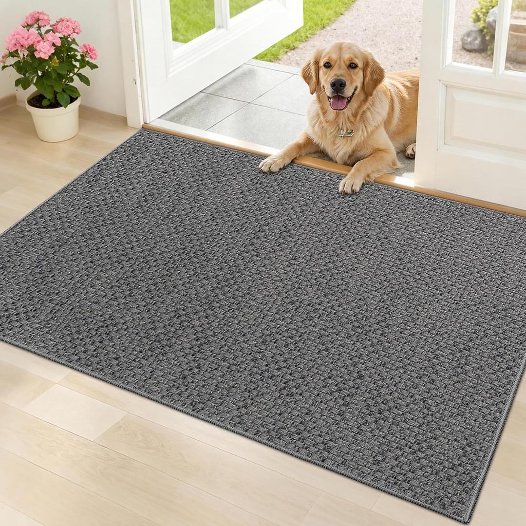 HearthCraft Ultra Thin Door Mat Indoor Entrance,36x56 Entryway Mat,Gray