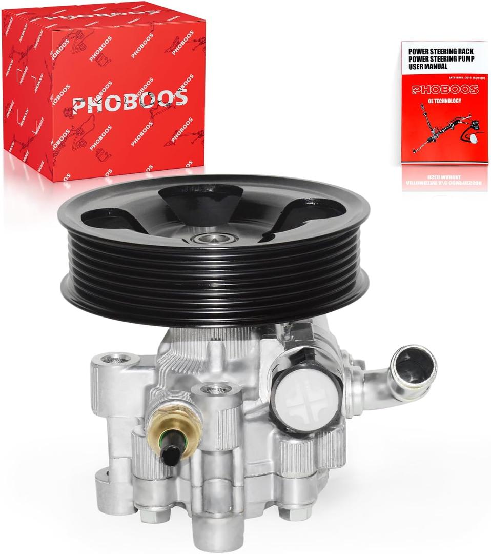 PHOBOOS Power Steering Pump Compatible with Toyota Camry 2002-2009, Toyota Solara 2002-2008, L4 2.4L, with Outlet & Pulley, Smooth Steering, Low Noise, High Durability, Ref. 96-5245