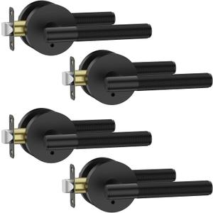 Asidrama 4 Pack Privacy Door Handles with Lock,Matte Black Door Handles Interior for Bedroom or Bathroom, Heavy Duty Black Door Levers, Reversible Keyless Turn Lock Interior Door Handle