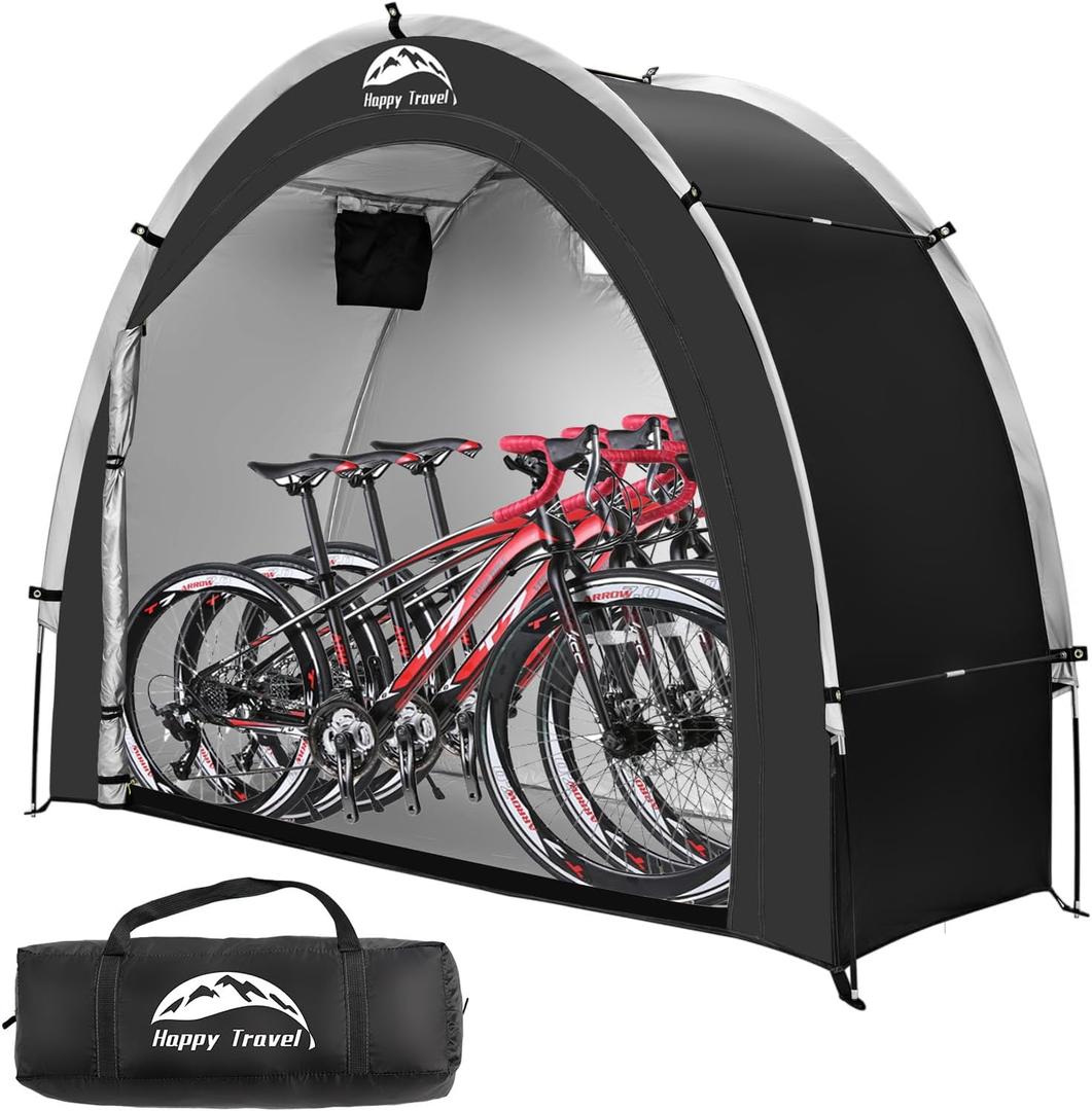 Happy Travel Bike Storage Shed Tent,Outdoor Portable Bicycle Storage Sheds with 210D Oxford Fabric PU4000 Waterproof for 2/3/4/6/8 Bikes,Bike Covers Shelter for Motorcycle,Garden Tools,Toys,Lawn Mower
