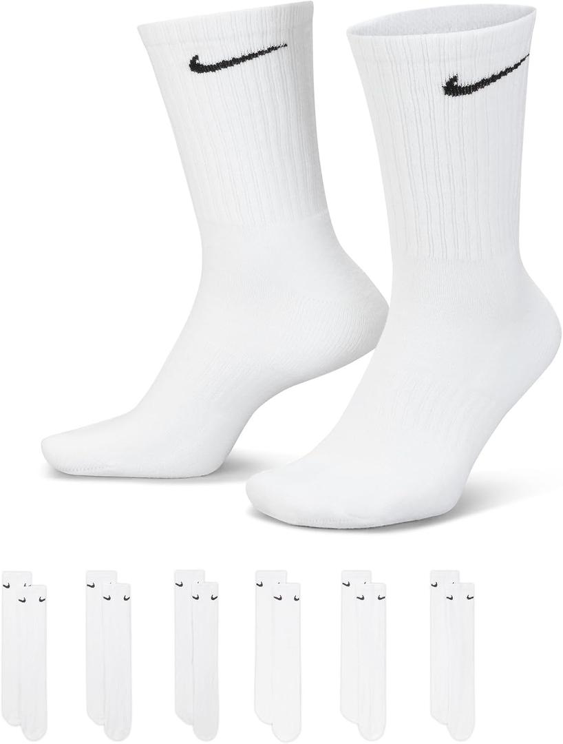 Nike Unisex Adult Everyday Cushioned Training Crew Socks (6-Pack) | Mens and Womens, L