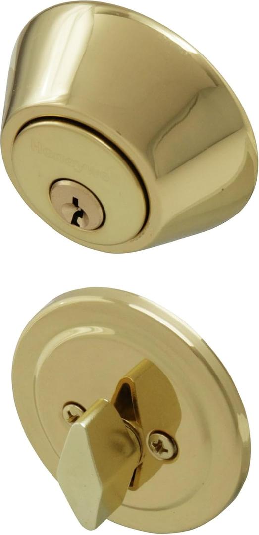 Security Door Lock Single Cylinder Deadbolt Lock, 2-3/8" to 2-3/4" Adjustable, Shiny Brass