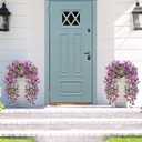 Geegoods Artificial Flowers for Outdoors Decoration, 4Pcs Faux Hanging Mums UV Resistant Realistic Silk Flowers for Outside Patio Porch Garden Yard Balcony Fall Decor (Double Purple)