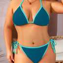 Tempt Me Women String Plus Size Bikini Sets Sexy Triangle Two Piece Halter Swimsuits with Tie Side Bottom Bathing Suit (16 Plus, Blue)