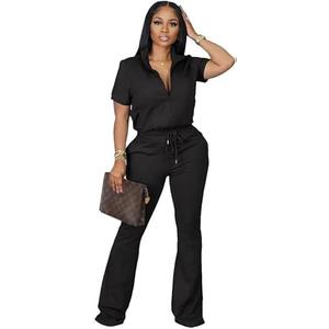 OCEANLUX Women's Lounge Tracksuit Set Two Piece Full Zip Up Short Sleeve Jacket & Drawstring pants Outfits Size S