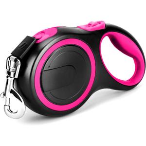 Segarty 26ft Dog Leash Retractable, Dog Leads Long for Medium Large Breed Pets Up to 110Lbs, No Tangle Nylon Tape and 1 Button Break & Lock Heavy Duty Leash for Training Running, Pink