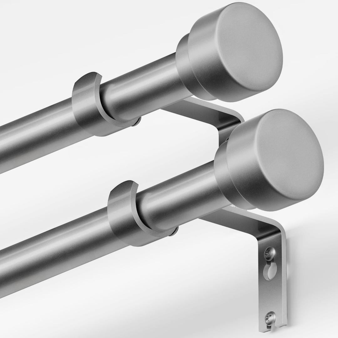 Oneach 2-Pack Heavy Duty Curtain Rods for Windows 28 to 48 Inch, 1 Inch Pole Adjustable Curtain Rod with Easy Installation and Modern Design (Silver, 16 to 60 Inch)