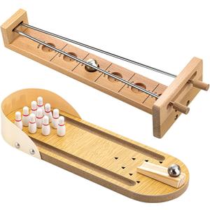 Deekin 2 Set Desktop Shoot The Moon Game Table Top Mini Bowling Game Set Classic Steel Ball Wooden Tabletop Games Wooden Board Mini Arcade Table Games Bowling Set Gag Gifts for Adult Teen Office Desk