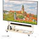 Rolling Easel TV Stand for 50-100 Inch TVs for Living Room, Office | Mobile TV Stand with 2-Tier Wooden Shelves& Power Outlet,Height Adjustable Holds up to 220lbs,MAX VESA 900x600mm,White
