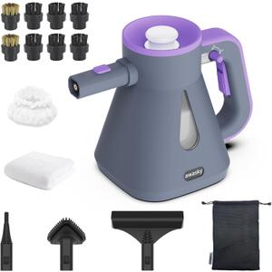Steam Cleaner Handheld: 1200W Fast 10-Sec Heat-Up-750mL (25oz) Tank-No Cooling-Refill Anytime-Lockable Steam Trigger-14-Piece Kit Hand Held Steamer for Home Car Grout Tile Cleaning Grey