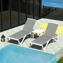 Domi Patio Chaise Lounge Chair Set of 3,Outdoor Aluminum Polypropylene Sunbathing Chair with Adjustable Backrest,Arm,Side Table,for Beach,Yard,Balcony,Poolside(2 Grey Chairs W/Table)