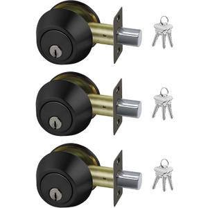 BESTTEN 3 Pack Keyed Alike Single Cylinder Deadbolt, Matte Black