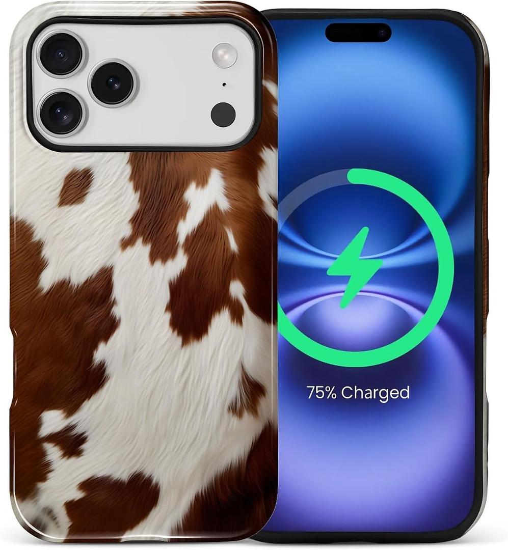 Magnetic Case for iPhone 17 Pro Max,Compatible with MagSafe Cowgirl Brown White Piebald Design Hybrid Dual Protection Silicone Hard PC Shockproof Full Body Cover Protective Case for Men Women