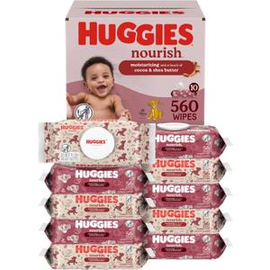 Huggies Nourish Scented Baby Wipes, 10 Push Button Packs (560 Wipes Total)