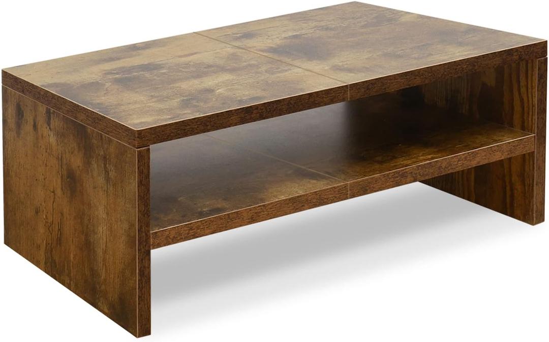 TEAMIX 2 Tier Wooden Monitor Riser Stand, Desktop Stand with storage for Laptop/PC/Printer/Keyboard, TV Stand Shelf Home Office Desk Accessories (Brown)