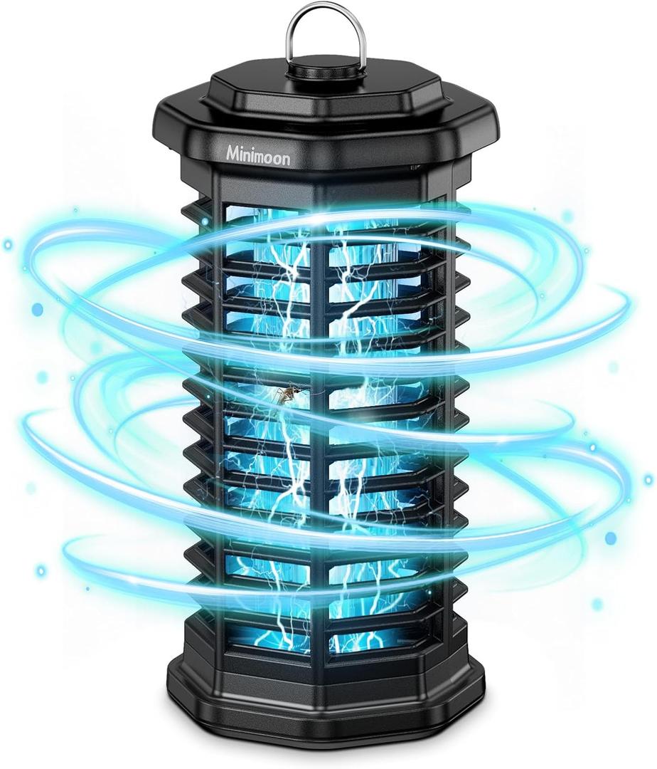 Minimoon Bug Zapper Outdoor 4000V Powerful Electric Mosquito Zapper, 15w Fly Trap Outdoor, IPX4, Corded Fly Zapper for Indoor, Yard, Backyard, Patio, Camping (Black) (without LED lighting)