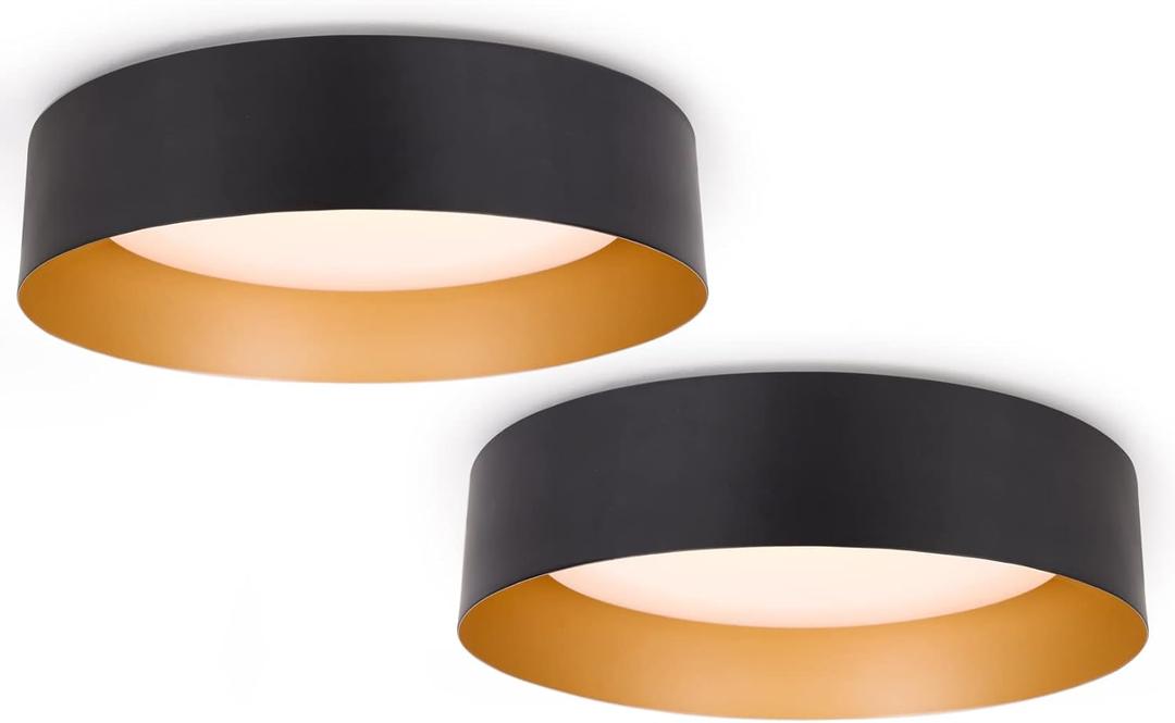 Bargeni Flush Mount Ceiling Lights,12.5 inch Ceiling Light Fixture,3000K/18W, Matte Black with Champagne Gold Inside Finish,Flush Mount Light Fixture for Balcony,Outdoor,Kitchen,ETL Listed-2 Pack