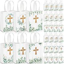 Ribbonlic 24 Pcs First Communion Religious Gift Bag Reusable Baptism Gift Bags Non Woven Church Welcome Bags for 1st Communion Easter or Other Religious Occasions Party Favors 9.84 x 7.87 x 2.36''