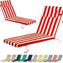 Chaise Lounge Cushions for Outdoor Furniture, Waterproof 74 x 22Inch Patio Chaise Lounge Cushion with Ties, 2.8 inch Thicks Replacement Cushion for Lawn Pool (Red White Stripe, 72 * 21 inch)