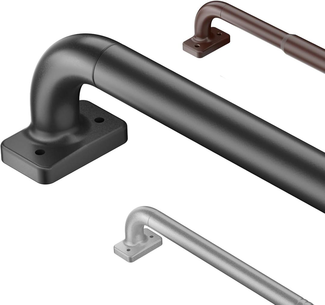 Black Wrap Around Curtain Rod Telescoping with Brackets,1 Inch Diameter Adjustable Blackout Curtain Rods for Windows 28 to 48 Inch