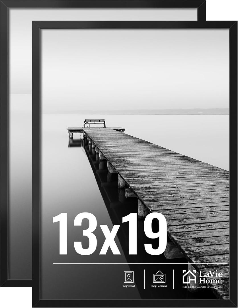 LaVie Home 13x19 Picture Frame 2 pack, Display Pictures 13 x 19 Photo Frame, 13x19 Black Frame with HD Plexiglas, Display Frame for Vertical or Horizontal, Classic Collection