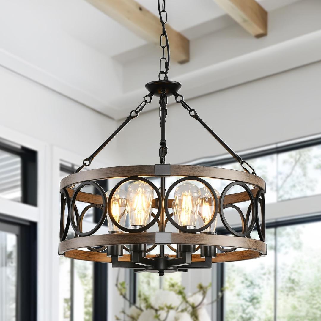 SHIANDAR Rustic Chandeliers Farmhouse Chandelier Lighting for Dining Room,6-Light Close to Ceiling for Entryway Kitchen Island Foyer, Vintage Farmhouse Chandelier Lighting Fixture (Black with Chain)