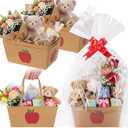 Qinyoung 12 Pcs Teacher Appreciation Kraft Baskets for Gifts Empty Apple Gift Basket with Handles, Pull Bows, Cellophane Bags and Twist Ties for Teachers Week & School Events, 9.8 x 6.5''