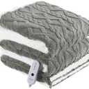 Electric Heated Blanket Fluffy Ultra Soft Electric Blanket with 3D Stylish Design, 240g Plus 200g Sherpa, 5 Fast Heating Levels & 10 Hours Auto Off, Machine Washable, Gray