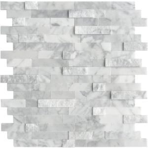 SUNWINGS Peel and Stick Mosaic Natural 3D Stone Self Adhesive Tiles, 12" x 11" 5-Sheet Stick on Backsplash for Kitchen Bathroom Fireplace Vanity, Mixed Gray