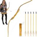 Wooden Bow and Arrow Set, 40 Inch Handmade Wooden Bow and Arrow Cosplay Costume Prop Archery Set Games Toys, 1 Bows 1 Quivers and 5 Feather Arrows, Gifts for Kids Youth Boys and Girls