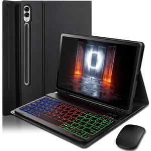 Case Keyboard for Samsung Galaxy Tab S10+ Plus / S9 FE+ Plus / S9+ Plus / S8+ Plus / S7 FE / S7+ Plus 12.4 inch - 7 Color Rainbow Backlit Magnetic Keyboard with S Pen Holder with Mouse - Black