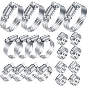 20Pcs Adjustable Stainless Steel Hose Clamps Assortment Kit, 1/4-2 in (6-51mm) Worm Gear Pipe, Fuel LineHeavy Duty for Plumbing, Washing Machine, MechanicalGarden and Automotive Hose Connections