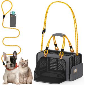 PAWZIDEA Expandable Pet Carrier w/ID Card, 18x11x11 in Small Dog Carrier TSA Airline Approved, Top Load Cat Carrier for 2 Cats Under Seat, Soft-Sided Collapsible Puppy Car Seat Dog Travel Bag, Up 15lb 