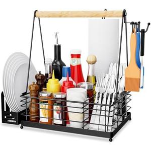 JBBTOOL Grill Caddy, BBQ Caddy for Outdoor Grill with Paper Towel Holder, Picnic Condiment Utensil Storage for Outdoor Camping, Tailgating Essentials, RV Essentials, Grilling Accessories,Gifts for Men