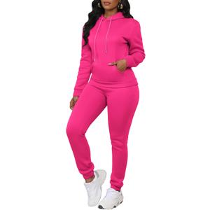 LovelyWholesale Womens Sweatsuits 2 Piece Set Hoodie Sweatshirts and Jogger Sets (Medium, Hot Pink)
