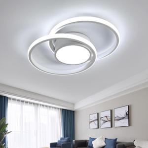 15.7 Modern LED Ceiling Light Fixture, 39W Semi Flush Mount Ceiling Light, 6500K Cool White Light 2 Ring Creative LED Ceiling Light Fixtures for Bedroom, Living Room, Kitchen, Hallway
