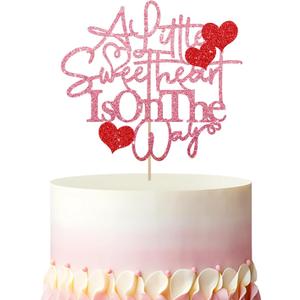 A Little Sweetheart Is On The Way Cake Topper, Sweetheart Baby Shower Cake Topper, Pink Glitter Sweet Baby Girl Cake Decor for Gender Reveal/Welcome Baby Girl Party Decoration