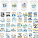 36 Sheets Baby Shower Games Iron on Transfers for T-Shirts, Cute Baby Boy DTF Transfers Ready to Press Heat Transfers Vinyl, Iron on Patches Decals for Baby Clothes Bibs Bodysuit DIY Crafts
