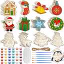 Jenaai 36 Set Christmas Wooden Painting Kit DIY Unfinished Blank Ornaments Craft Set Snowman Santa Xmas Tree Hanging Decorations Birthday Holiday Party Favor for Kids Christmas