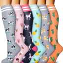 6 Pack Copper Compression Socks for Women and Men Circulation-Best Support for Medical, Running,Nursing,Athletic (Large-X-Large, C-grey+pink+navy Blue+blue+grey+orange)