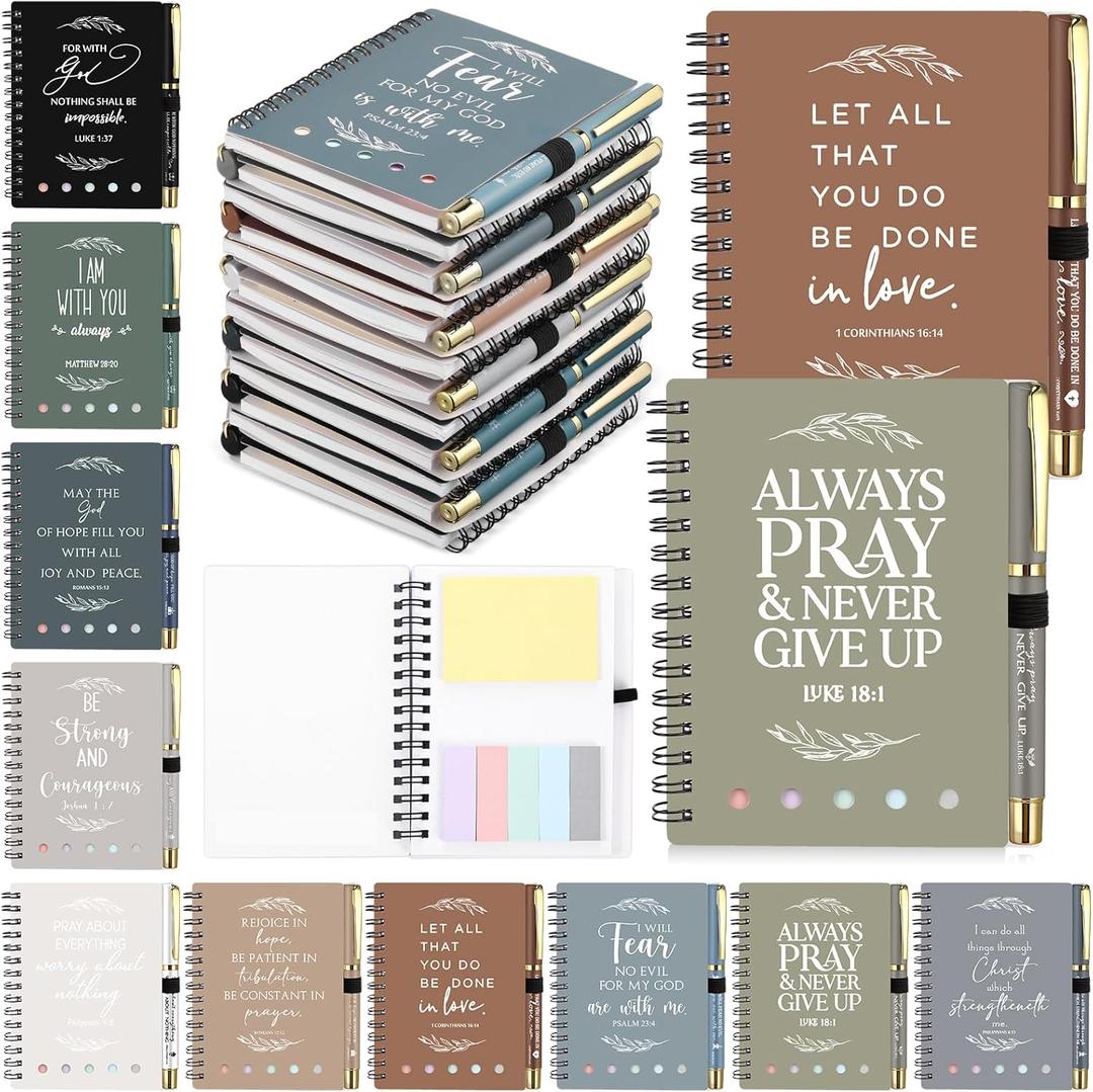 Kosiz 30 Set / 60 Pcs Christian Gifts Bulk with Pocket Spiral Religious Notebook with Sticky Notes Bible Verse Pens Prayer Journal Gifts for Church Men Women Sunday School(Boho)