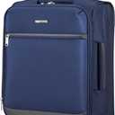 Amazon Basics 18" Medium Carry-On Softside Expandable Luggage Suitcase with Wheels, Four 360-Degree Spinner Wheels, Zippered Pockets, Telescopic Handle, Navy Blue
