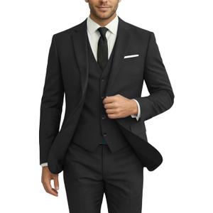 Men Suits 3 Pieces Set Slim Fit Wedding Suit Groomsmen Prom Suit Tuxedo Business Formal Casual Groom Suit Jacket Blazer Pants (Black, M)